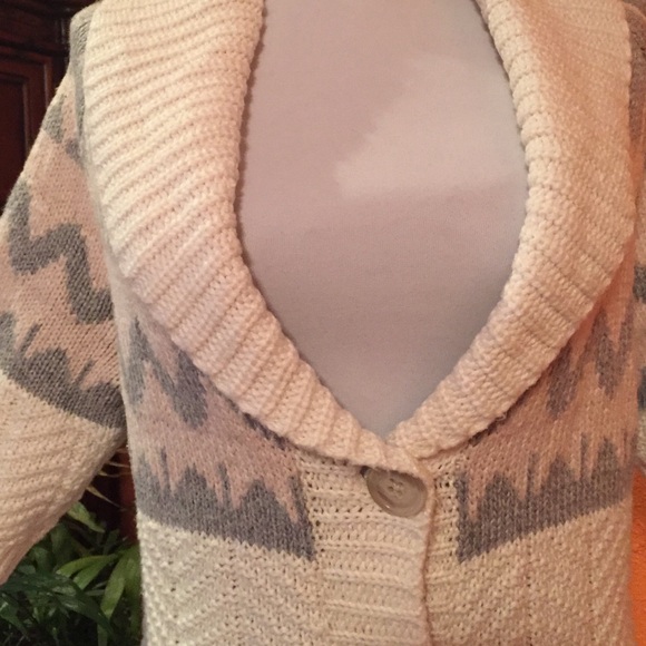 Old Navy Cream and Gray Shawl Collar Button Sweater Cardigan - Picture 2 of 4
